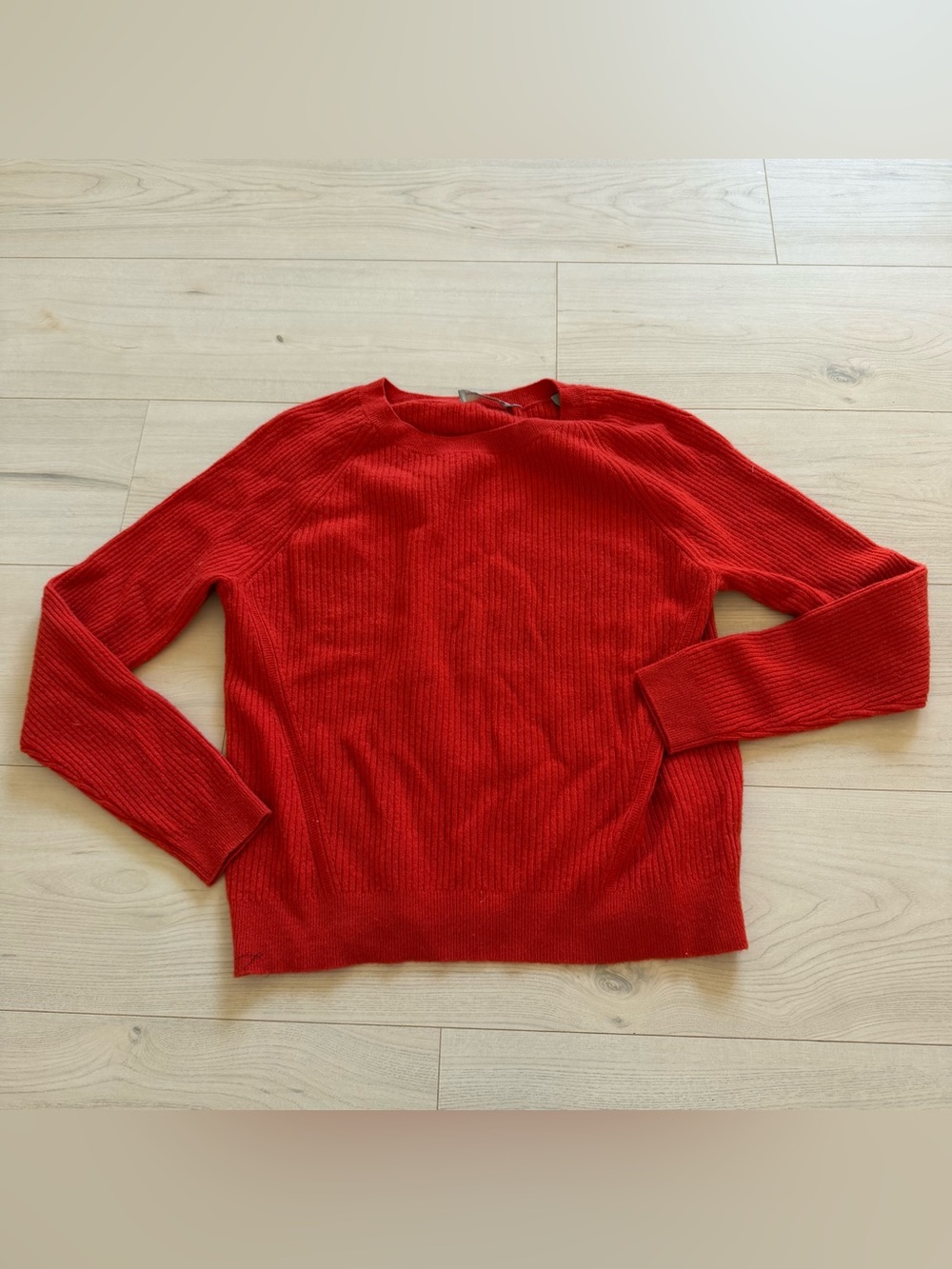 Vince Cashmere Red Ribbed Scoop-Neck Sweater
